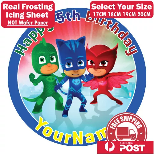 PJ Masks Personalised Birthday Edible Image Cake Topper Round Frosting Icing