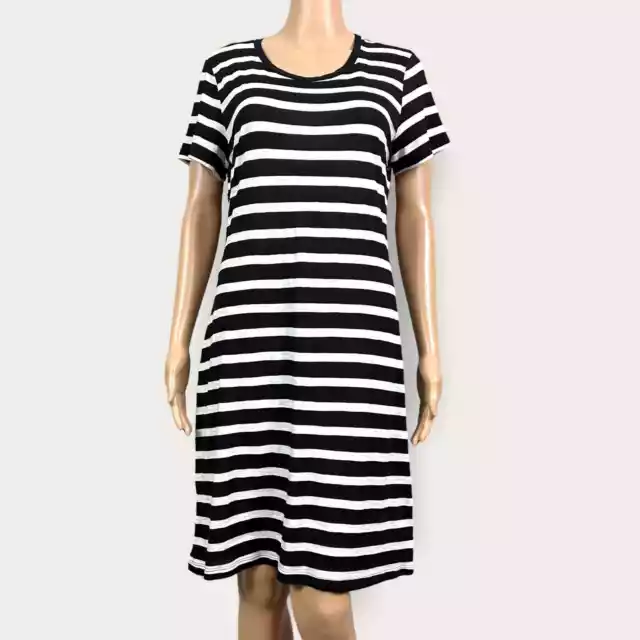 Lily Aldridge Velvet Black White Breton Stripe Casual Shirt T-shirt Dress Sz XL