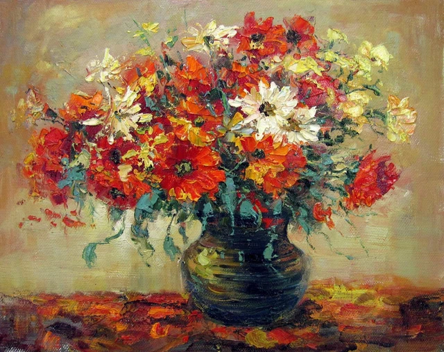 NATURE MORTE FLEURS tableau peinture huile sur toile signée EUR 229,00 ...