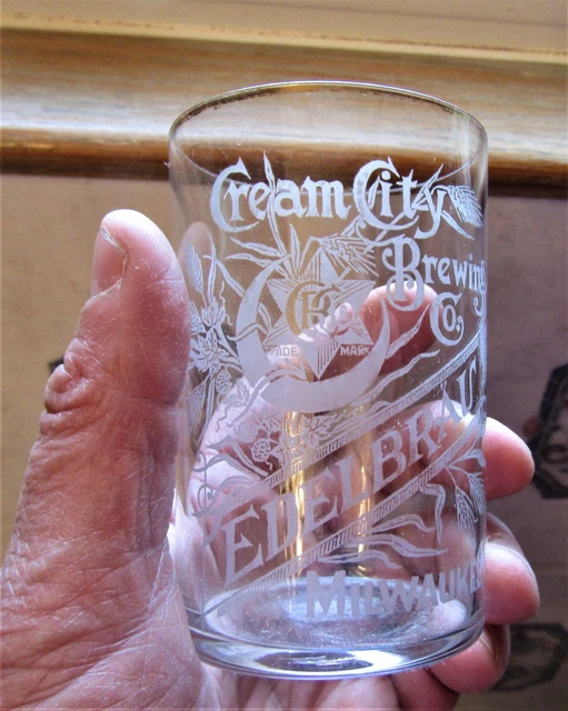 pre-pro CREAM CITY EDELBRAU beer etched glass MILWAUKEE