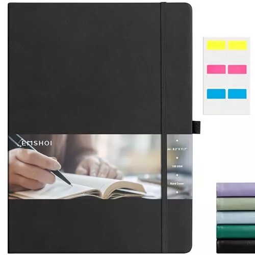 EMSHOI A4 Lined Journal Hardcover Notebook - 192 Pages 8.5 x Lined Black