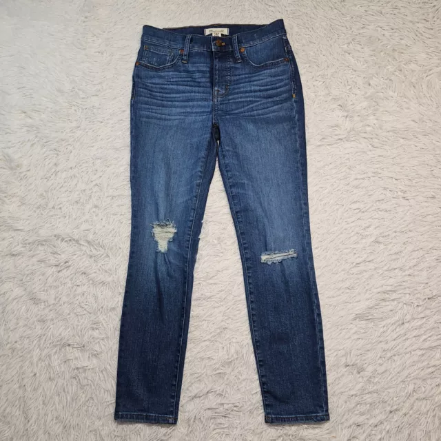 Womens Madewell 9" High Rise Skinny Crop Distressed Denim Blue Jeans Size 26