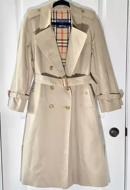 Burberrys Womens Sz 12 Petite Double Breasted Belted Trench Coat Classic Career