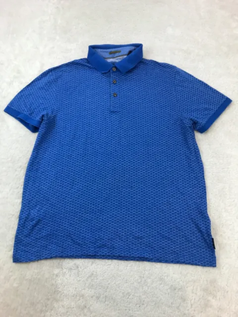 Ted Baker Polo Shirt Blue Mens Large Short Sleeve Logo Design Cotton