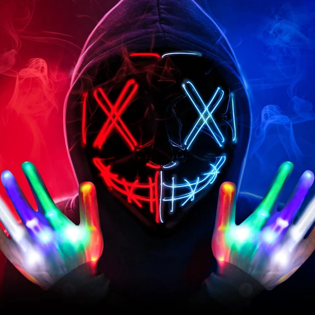 Halloween Set,Led Purge with Gloves,3 Modes Light up Creepy ,Halloween Costumes