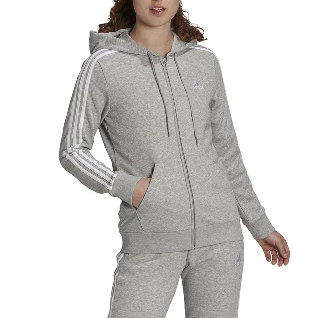 Adidas Felpa da Donna con Cappuccio e Zip Essentials 3-Stripes Grigia Codice ...