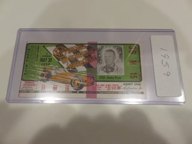 1959 Indy 500 Ticket Stub - Jimmy Bryan pictured.