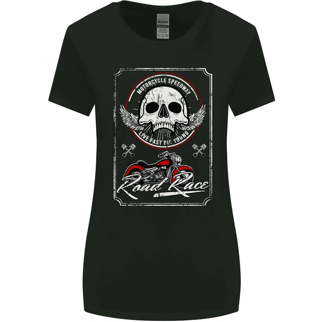Motorcycle Road Race Biker Motorbike Skull Womens Wider Cut T-Shirt