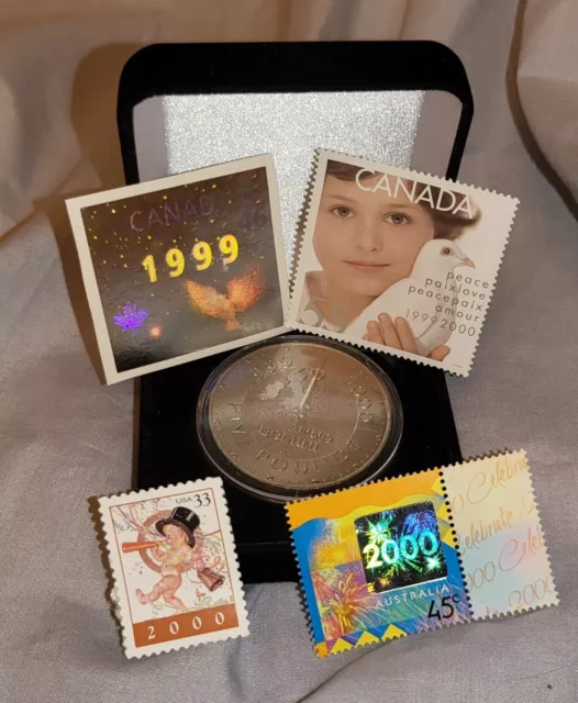 Millennium Crown Year 2000 Silver Coin Stamps Old Queen Elizabeth II Hologram UK