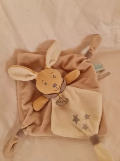 Doudou plat lapin beige blanc gris étoiles Perlim Baby nat état neuf