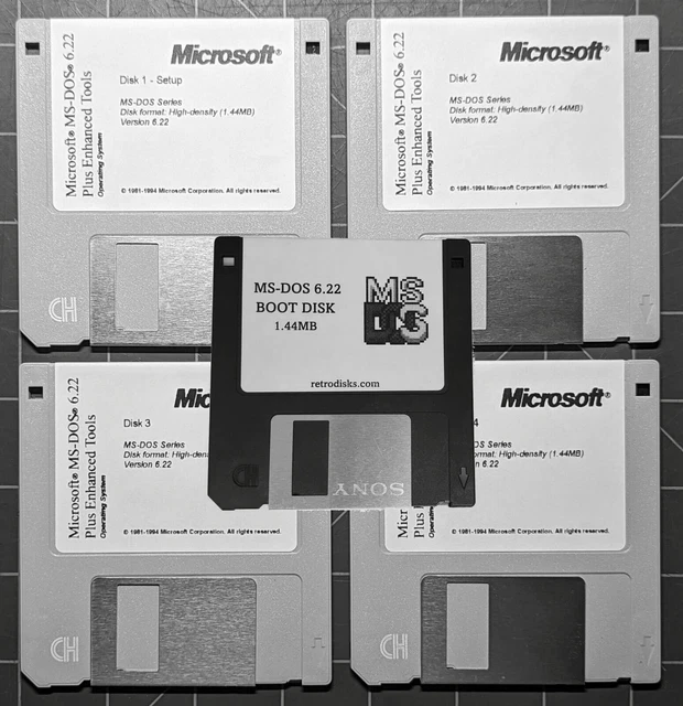 MICROSOFT MSDOS 6.22 Installer Floppy Disks + Boot Disk Combo 3.5" 1