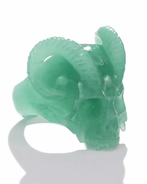 Green Aventurine Hand Carved Crystal Skull Ring, Skull Jewelry