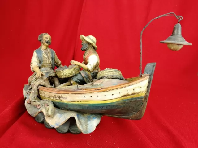 Sculpture en Terre Cuite , Santon , Pêcheur Dans un Bateau ,  Ancien...