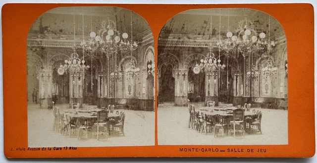 Monaco Monte-Carlo Kasino La Salle de Spiesl C1870 Photos Stereo Vintage Albumin