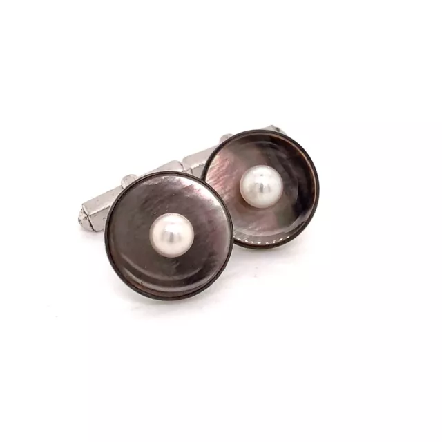 Mikimoto Estate Akoya Pearl Abalone Cufflinks Sterling Silver 5.5mm 7.24gr M188