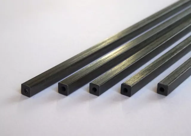 5x Short Lengths 4mm x 4mm x 200mm Square Pultruded Carbon Fibre Tubes (TS4-200)