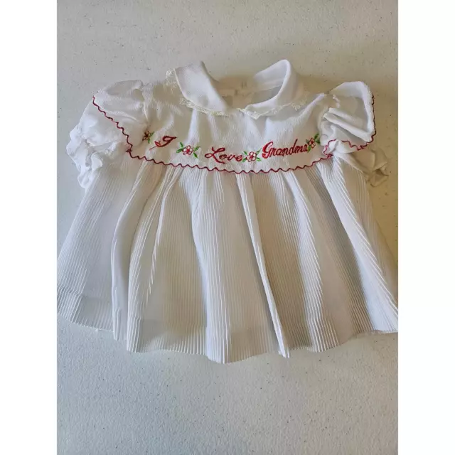 Vintage 1960s I Love Grandma Baby Girls Sz 3M Embroidered Dress White