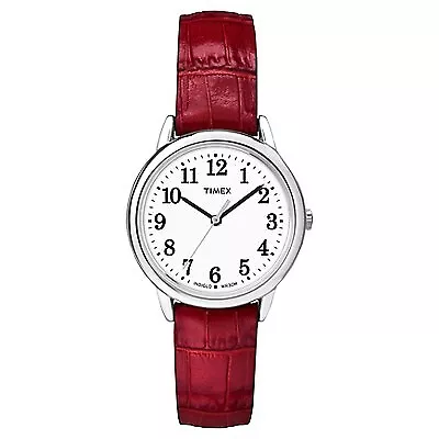 Women's Timex Easy Reader  Watch with Leather Strap - Silver/Red TW2P68700JT