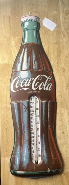 Vintage Large Coca Cola Bottle Thermometer Advertising Sign / 29" High X 9" Wide