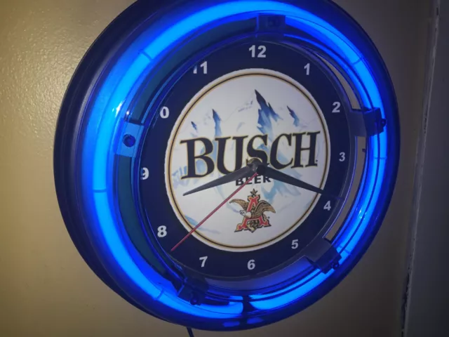 Busch Beer Bar Man Cave Neon Advertising Wall Clock Sign