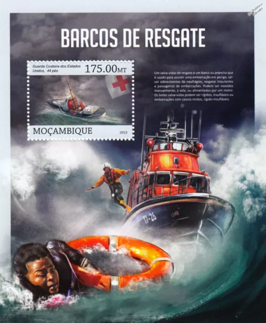 Lifeboats & Coast Guard Sea Rescue Boats Ship Stamp Sheet #2 (2013 Mozambique)