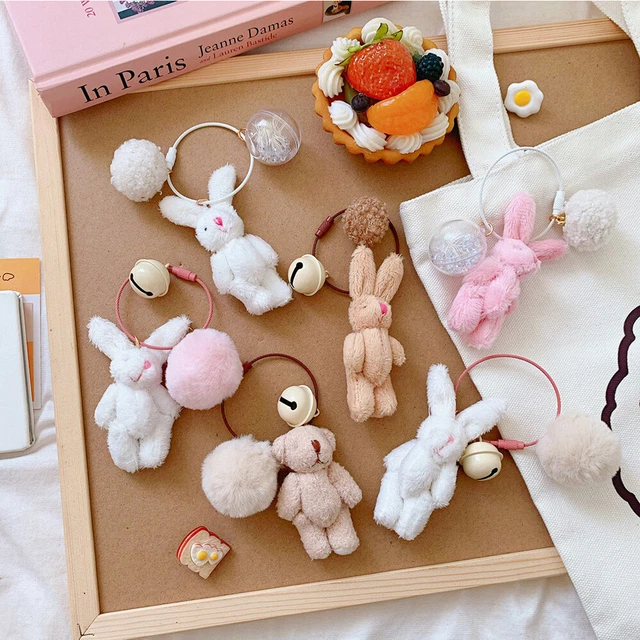 Lovely Rabbit Bag Accessories Plush Doll Keychain Key Ring Bell Key Chains