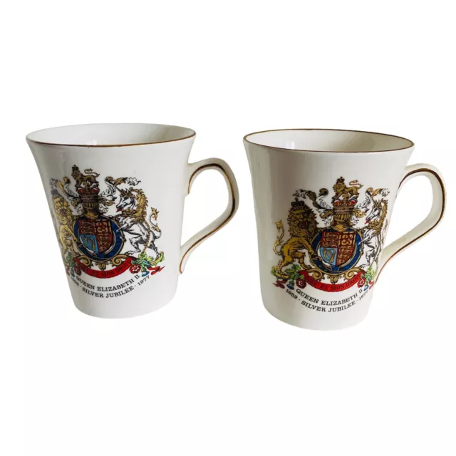 Vintage Royal Stafford Mug x2 Bone China Queen Elizabeth II Silver Jubilee Tea