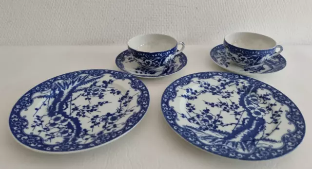 2 x Teegedeck Blüten Japan Porzellan 3teilig Blau Weiss  Asien