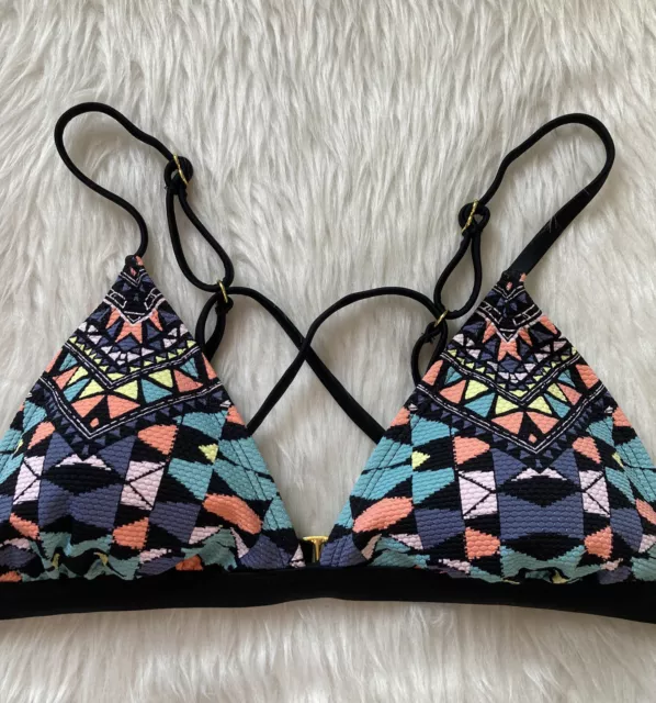 Xhilaration Womens Bikini Top Multi Color Strappy Back Bralette Boho Large NWOT