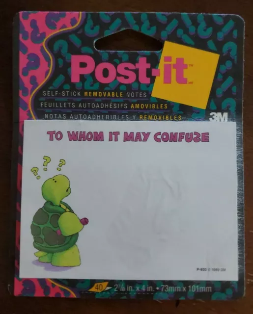 Vintage 1989 cute Turtle POST-IT Self-Stick notes, NIP, To Whom It May Confuze