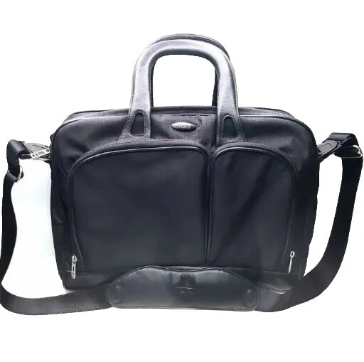 TUMI Slim Briefcase Messenger Computer Bag Leather Nylon Travel Bag  Black
