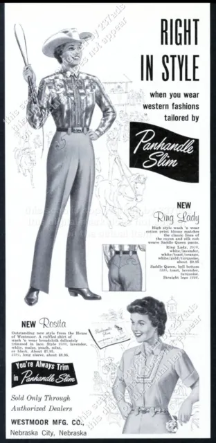 1961 woman with whip art Panhandle Slim western shirt dress vintage print ad