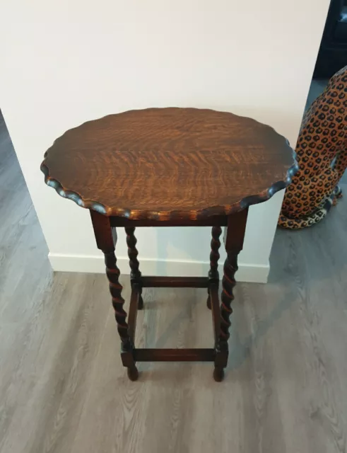 1930s Solid Oak Pie Crust Top Barley Twist Table