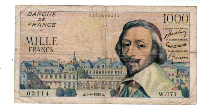 FRANCE Billet 1000 FRANCS 01/09/1955 RICHELIEU FAY°42 03414 W.173