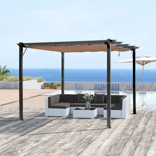 Outsunny Pergola Pavillon mit einstellbarem Stoffdach 3 x 4m Alu Überdachung