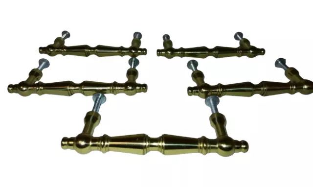 5 Vintage Mid Century Mod Drawer Handle Pulls Cabinet Shiny Brass 4" Center 3"