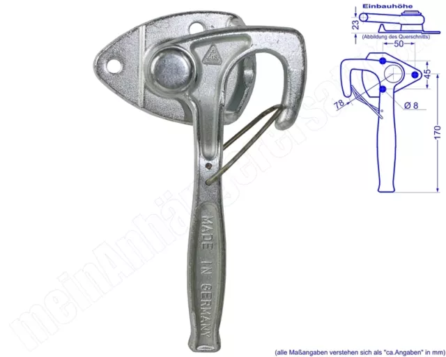 Winkelhebelverschluss Bordwandverschluss mit Federriegel links Gr. 1