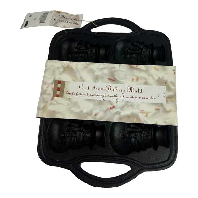 Vintage Cast Iron Baking Mold Six Snowman Cookie Muffin Cornbread Pan Christmas