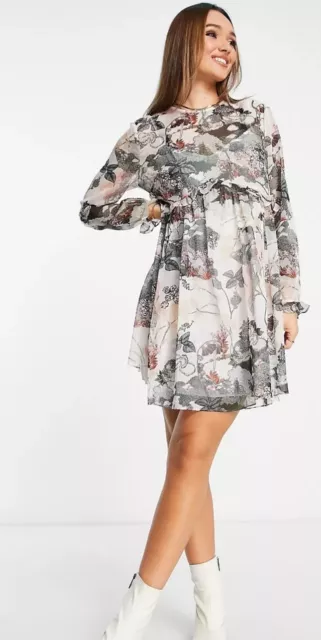 Ted Baker ‘Remorra’ Willow Floral Ruffle Dress Ivory Size 5 UK 16 BNWT