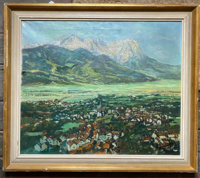 Prof. Otto Hamel 1866 -1950 Panorama Main Floor Alps Village Signed Antique Oil