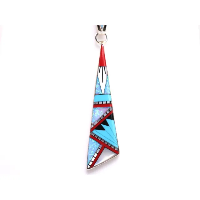 Sterling Silver Inlay Pendant - Geometric Southwestern Necklace - Turquoise