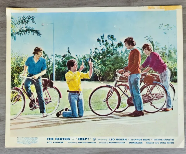 The Beatles Help original Lobby Card 1965 England John Paul George Ringo Bikes
