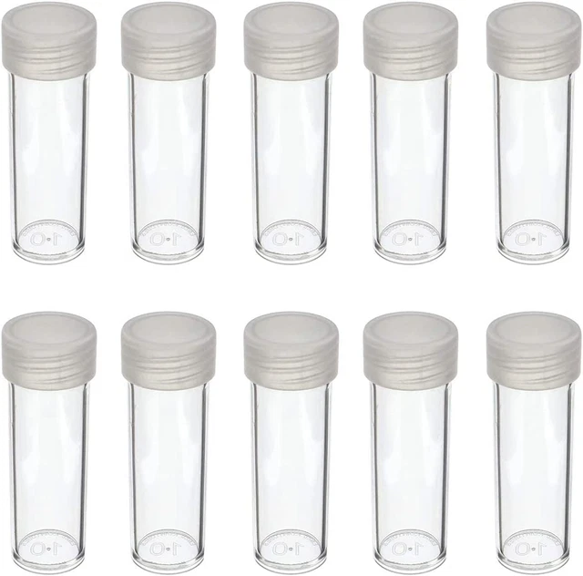 COIN STORAGE TUBES, round Clear Plastic W/ Screw on Tops for DIMES (Quantity of