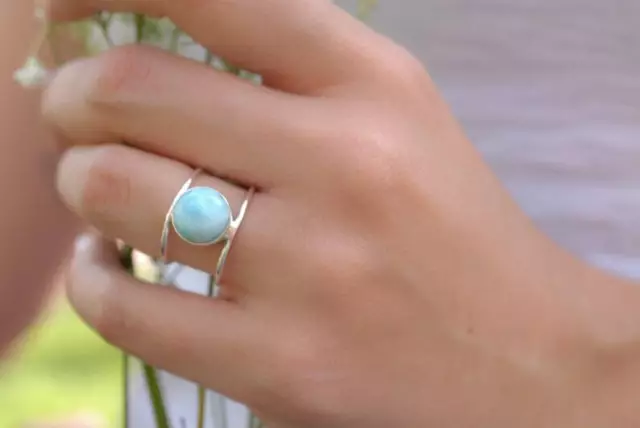 Larimar Edelstein 925 Sterling Silber Handgemacht Schmuck Ring Alle Größen MM-6