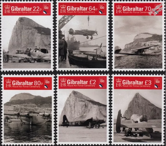 RAF Royal Air Force Centenary £7.36 FV MNH Aircraft Stamp Set (2018 Gibraltar)