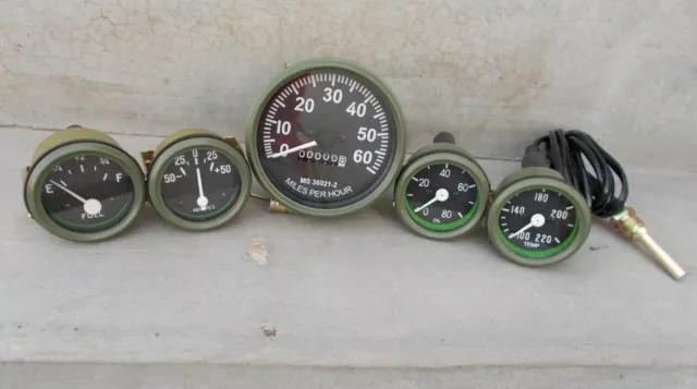 Willys MB Jeep Ford GPW Gauges Kit - Speedometer Temp-Oil Fuel Ampere Green