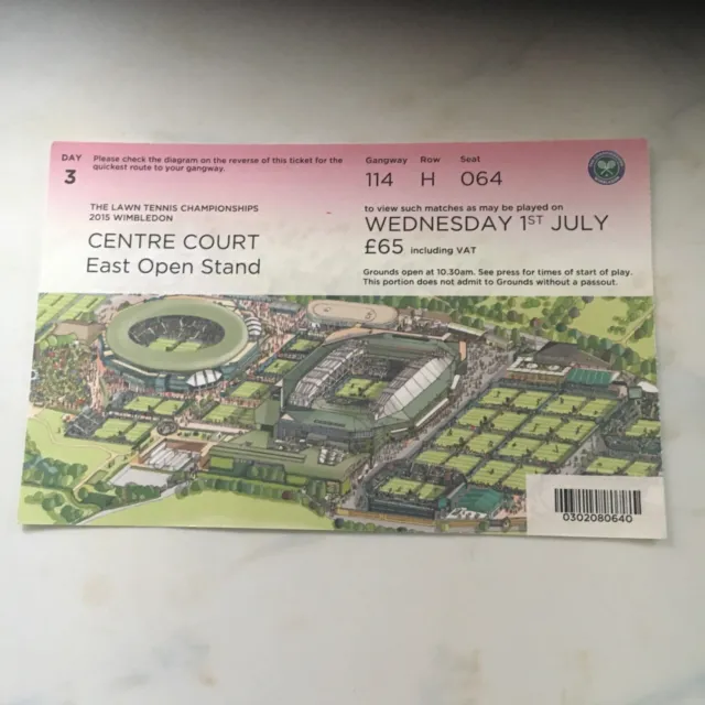 Wimbledon Centre Court Ticket 2015