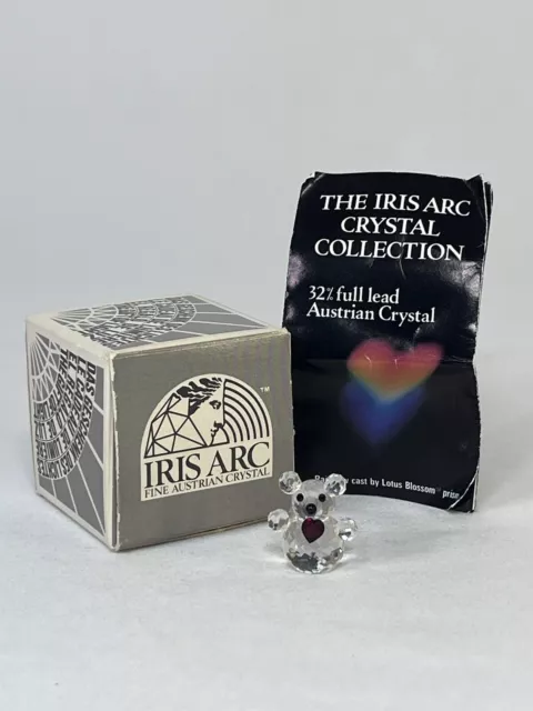 Vintage Iris Arc Swarovski Crystals Miniature Teddy Bear Pink Heart Figurine NIB