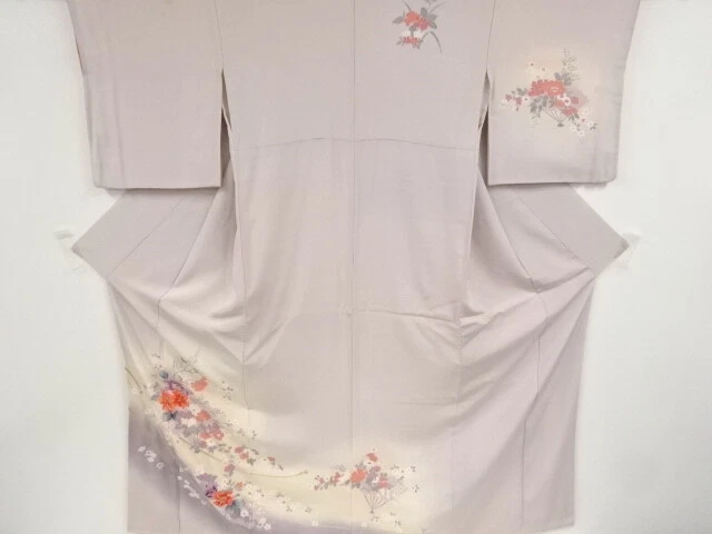 39825# Japanese Kimono / Antique Kimono / Floral Folding Fan