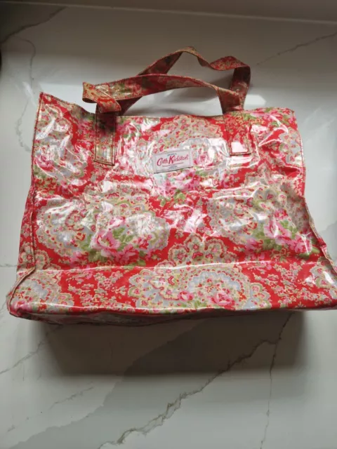 CATH KIDSTON LARGE Red Floral Oilcloth Tote Bag. Carry All Bag